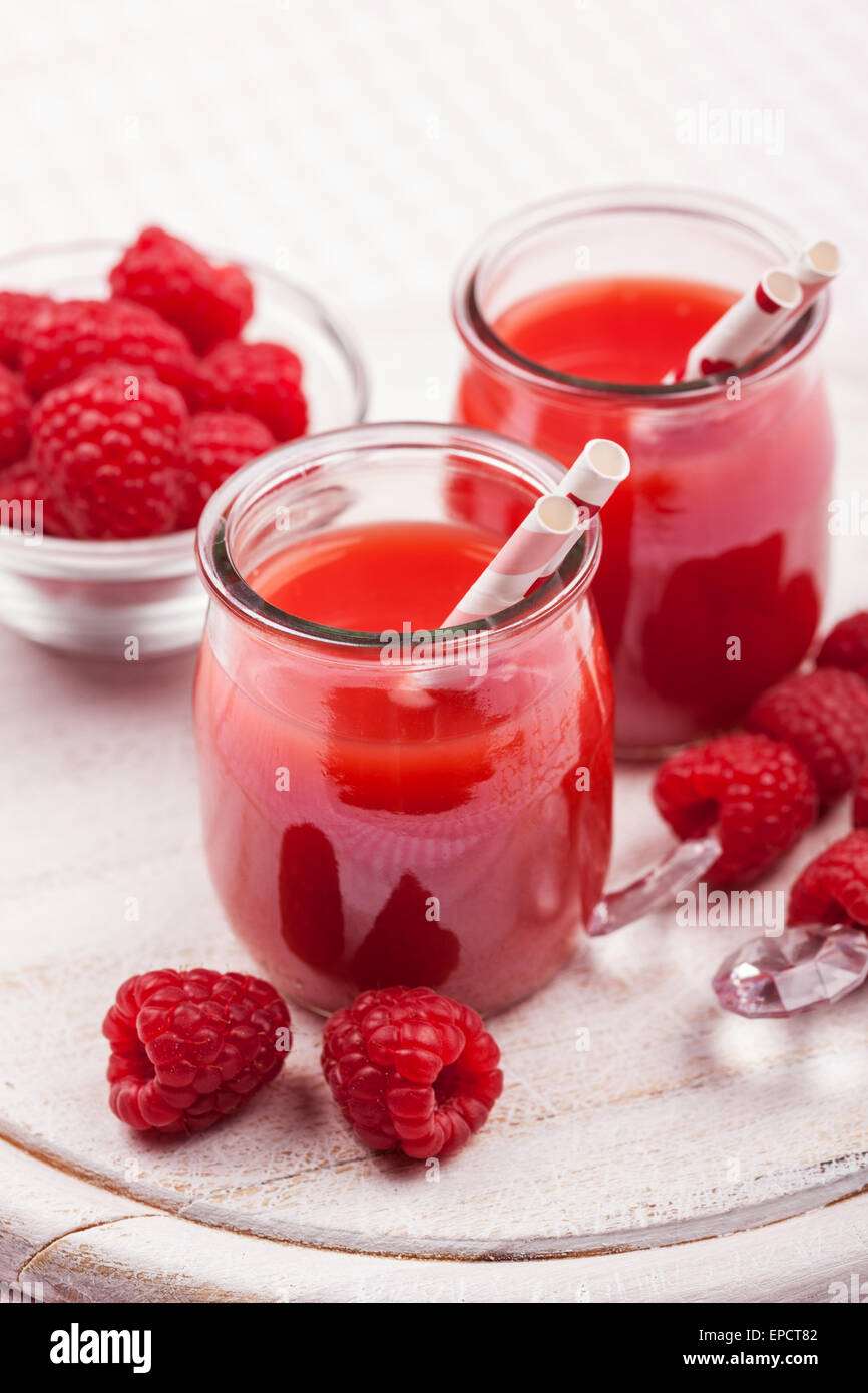 Raspberry smoothie with fresh fruits Stock Photo