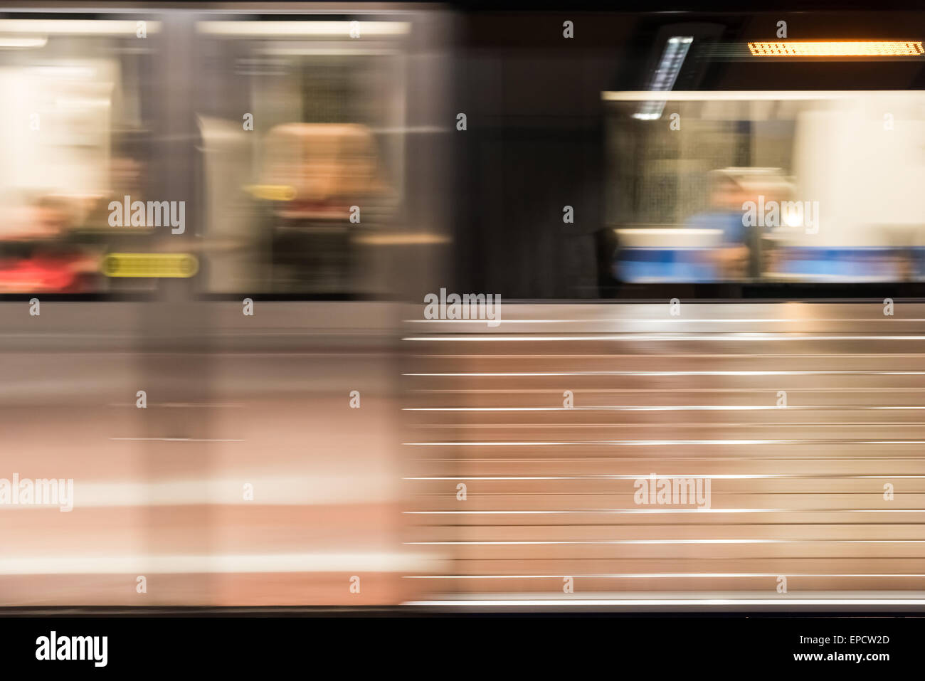 Moving Train In Subway Station Stock Photo