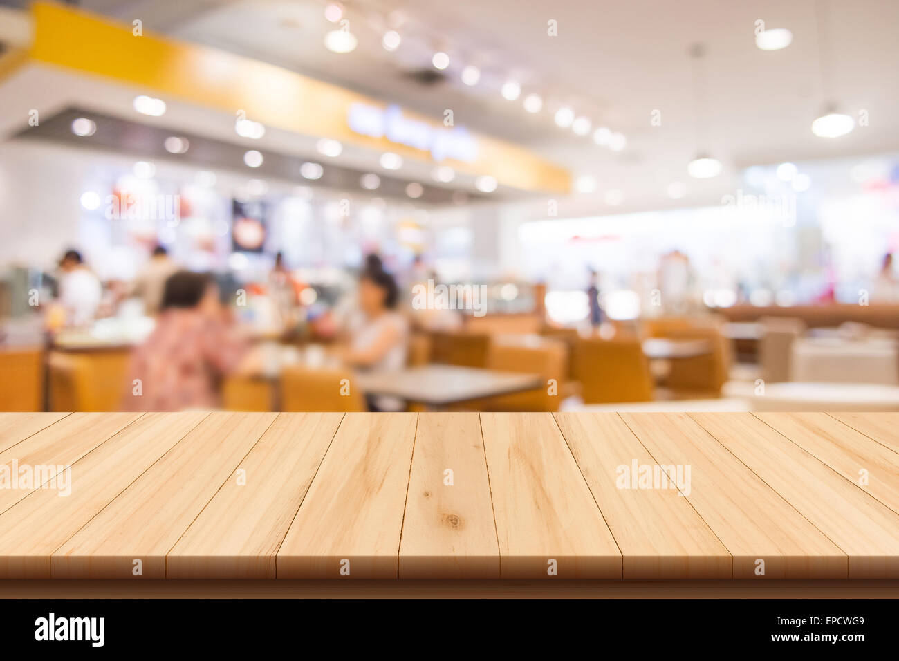 Restaurant and Coffee shop blurred background with bokeh and wooden floor  Stock Photo - Alamy