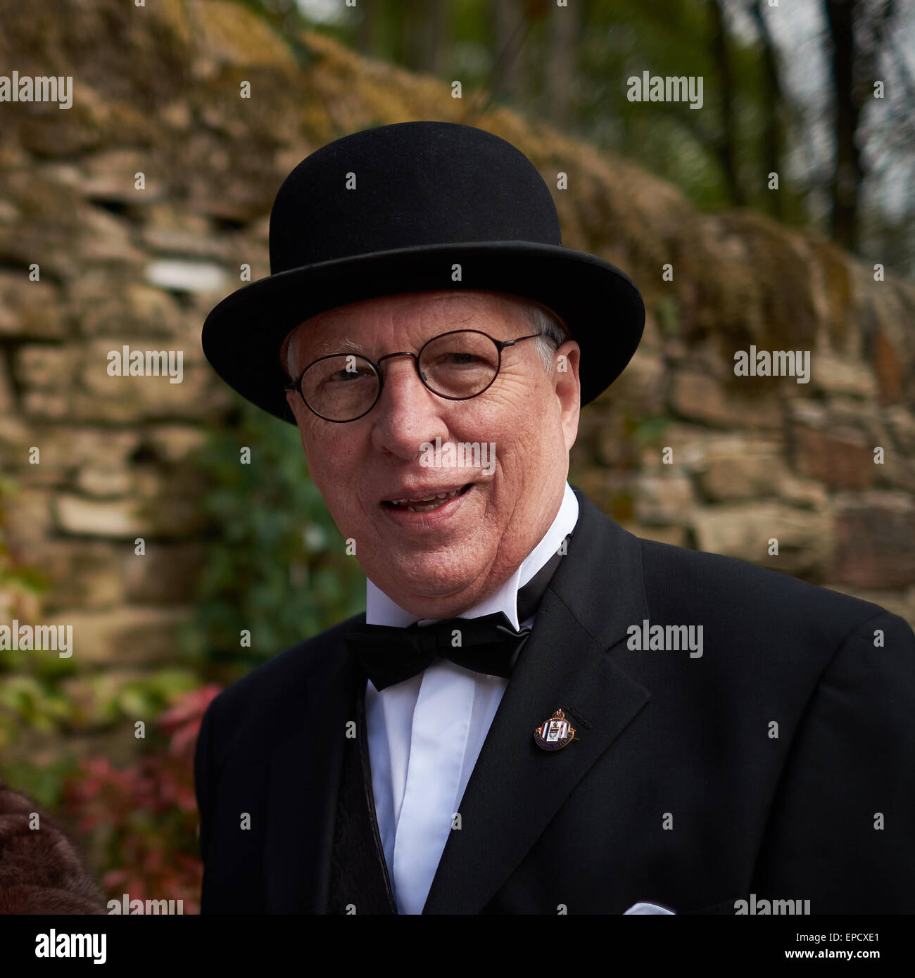 1940s city banker gent with bowler hat and suit Stock Photo - Alamy