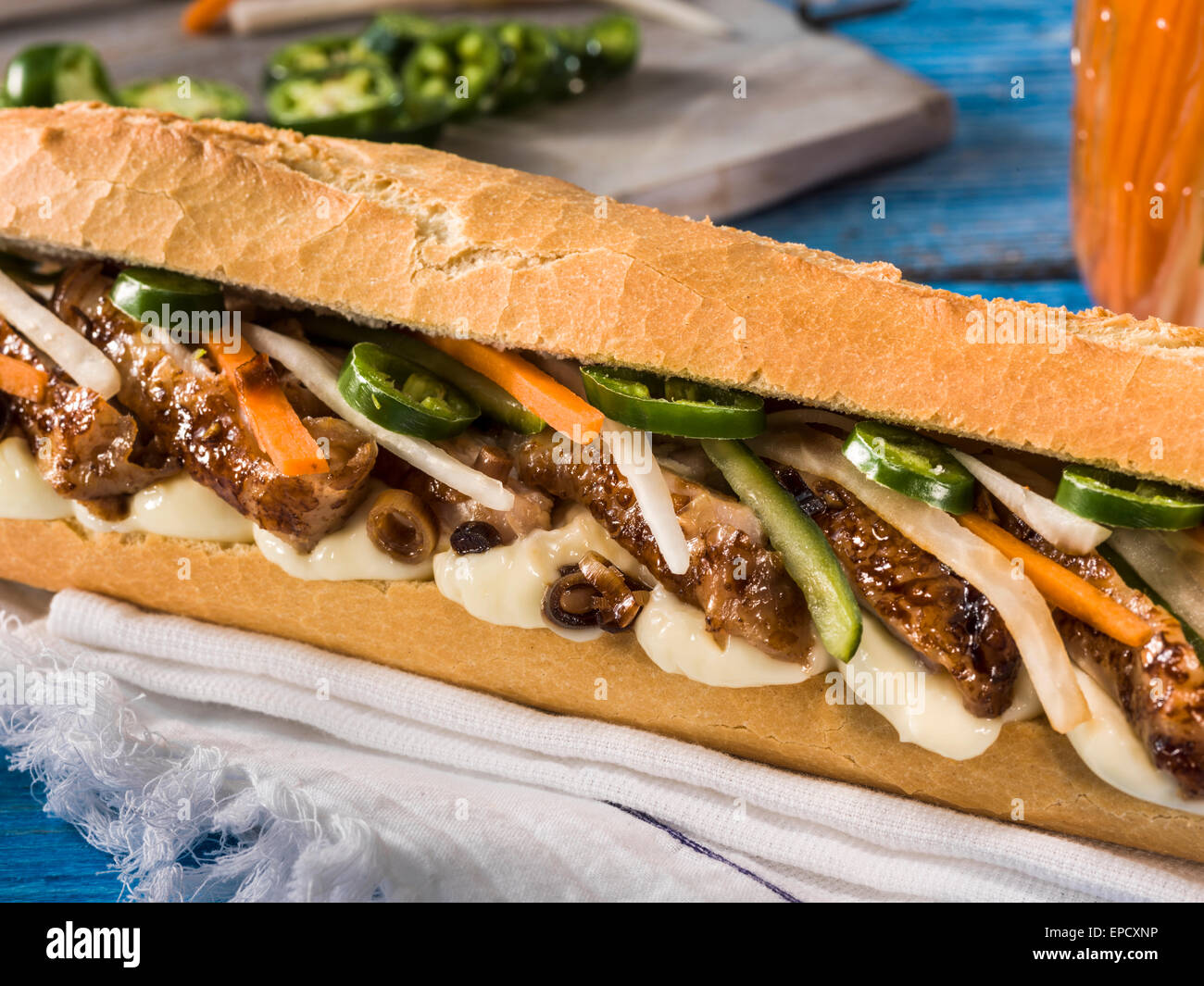 Banh mi chicken sandwich Stock Photo