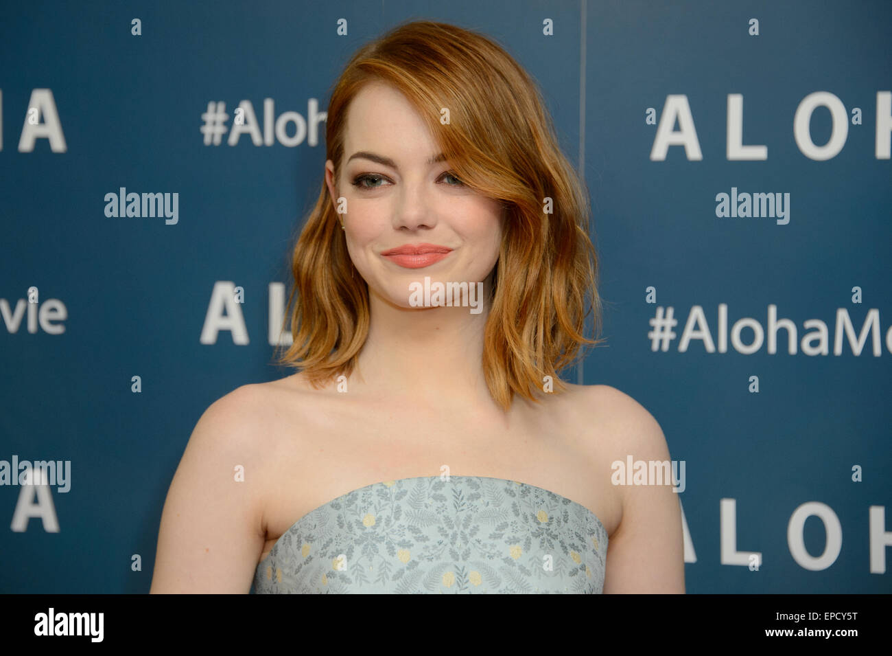 Emma Stone poses for photographers upon arrival at the UK premiere of Aloha, London. Stock Photo