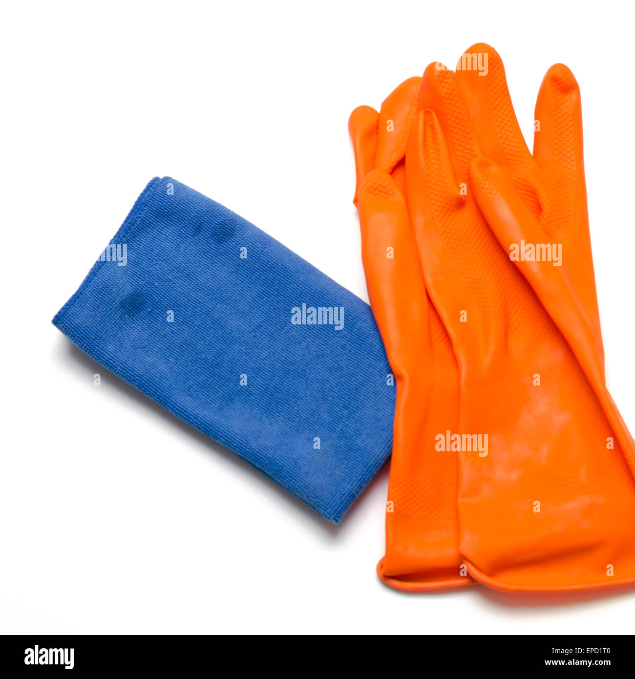 blue rag with orange cleaning glove on a white background Stock Photo ...