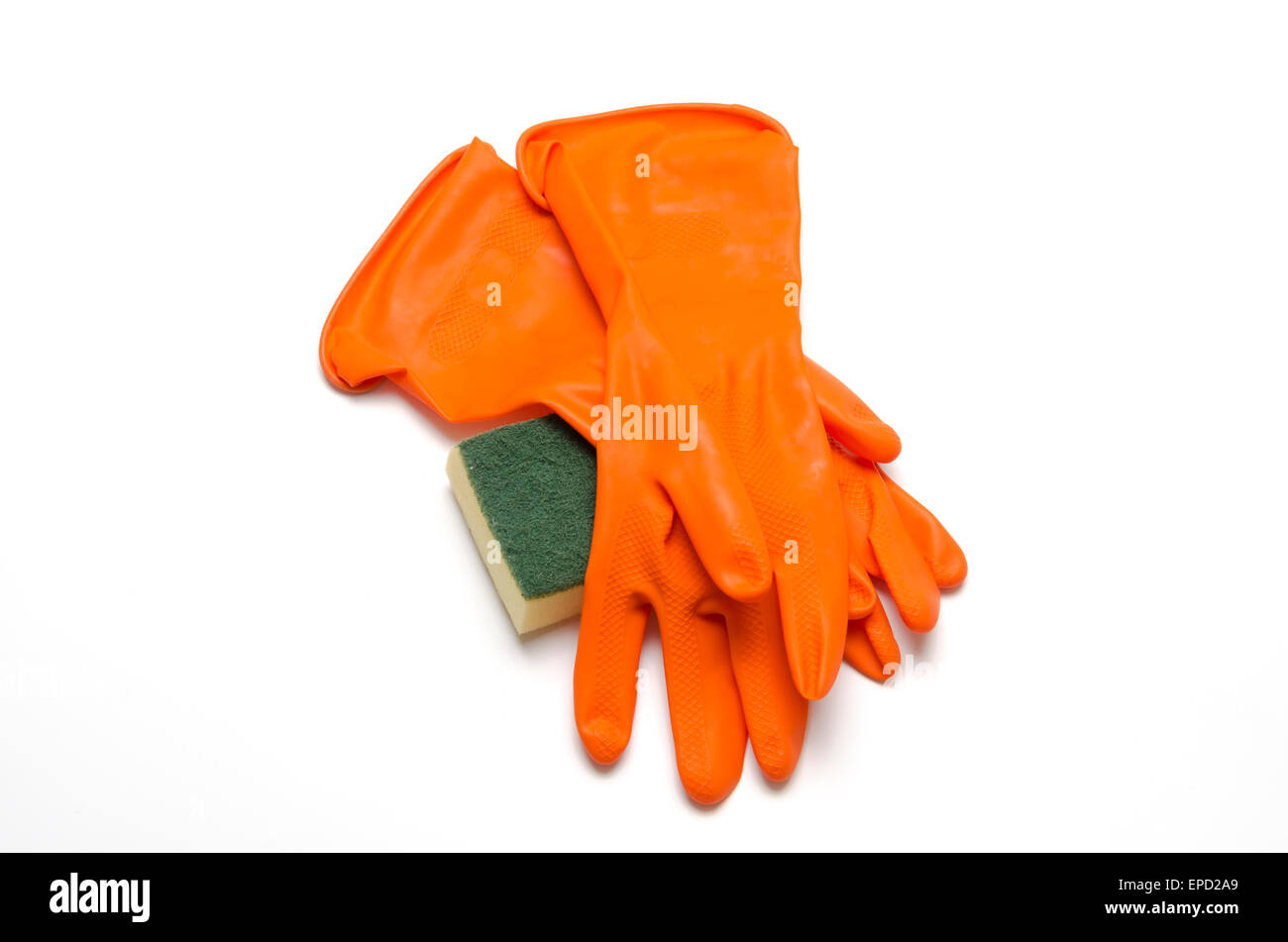 cleaning sponge and glove on a white background Stock Photo