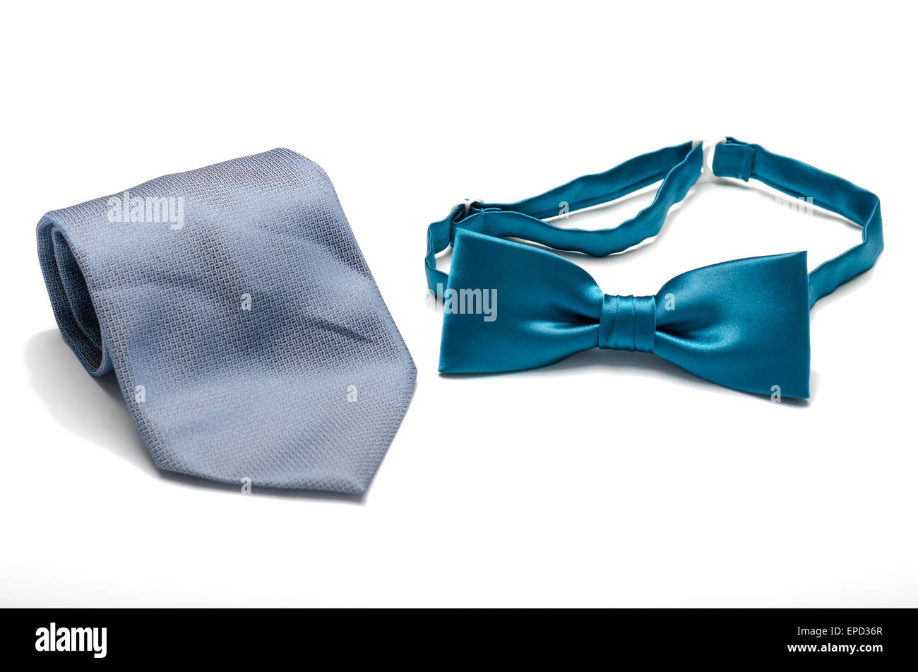 blue bow and neck tie on a white background Stock Photo - Alamy
