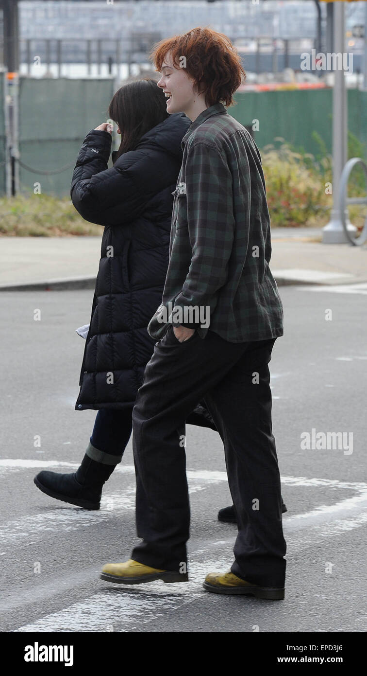 Elle Fanning shooting on location a scene on the set of her upcoming ...