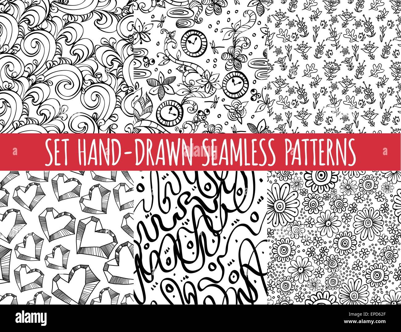 Set of four seamless abstract hand-drawn pattern Stock Vector Image ...