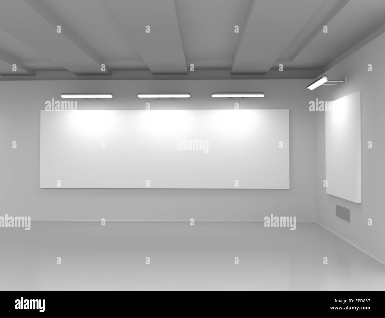Interior of an exhibition hall with empty billboards Stock Photo