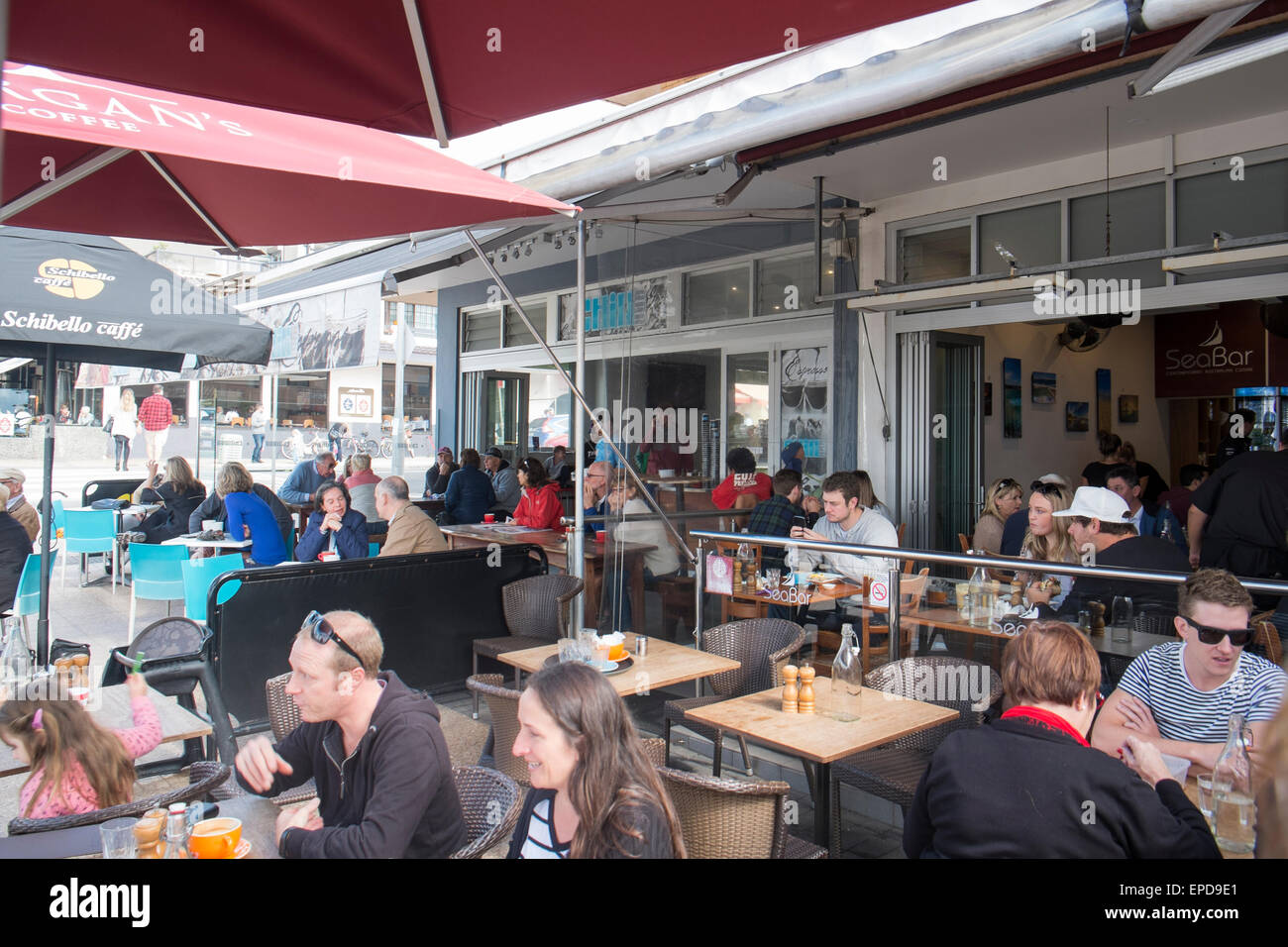 Dee Why, sunday breakfast at Dee Why beach coffee cafe shop on Sydney's northern beaches,Australia Stock Photo
