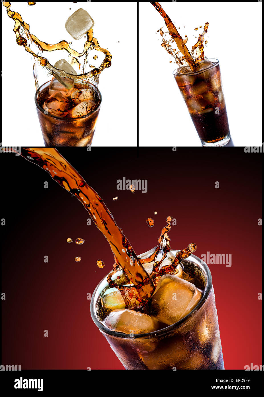 Cola drink splash with ice cube collection or set Stock Photo - Alamy