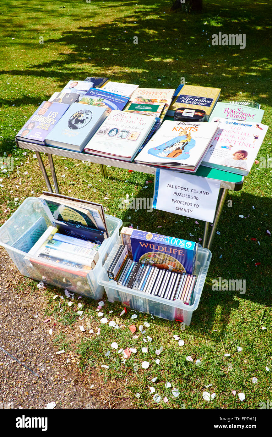 Books For Sale On A Table Within The Grounds Of The Parish Church Of Saint Swithun High Street Sandy Bedfordshire UK Stock Photo