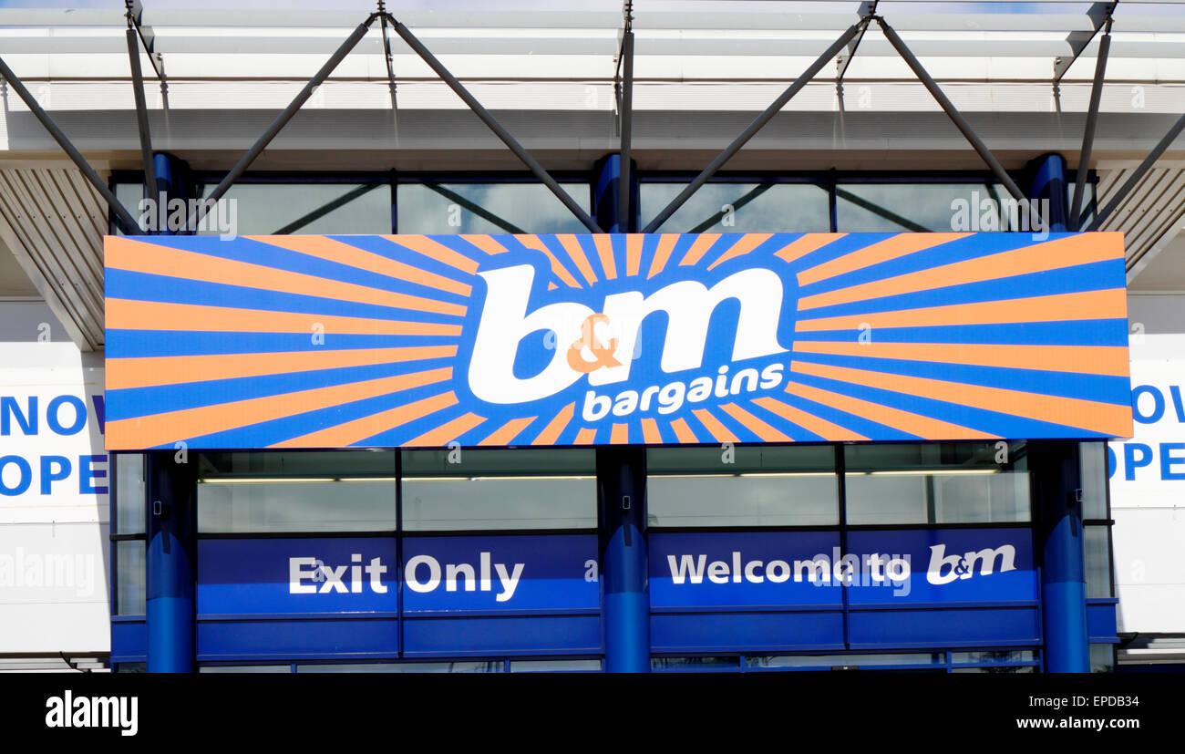 A B&M shop sign at the Riverside centre in Norwich, Norfolk, England, United Kingdom. Stock Photo