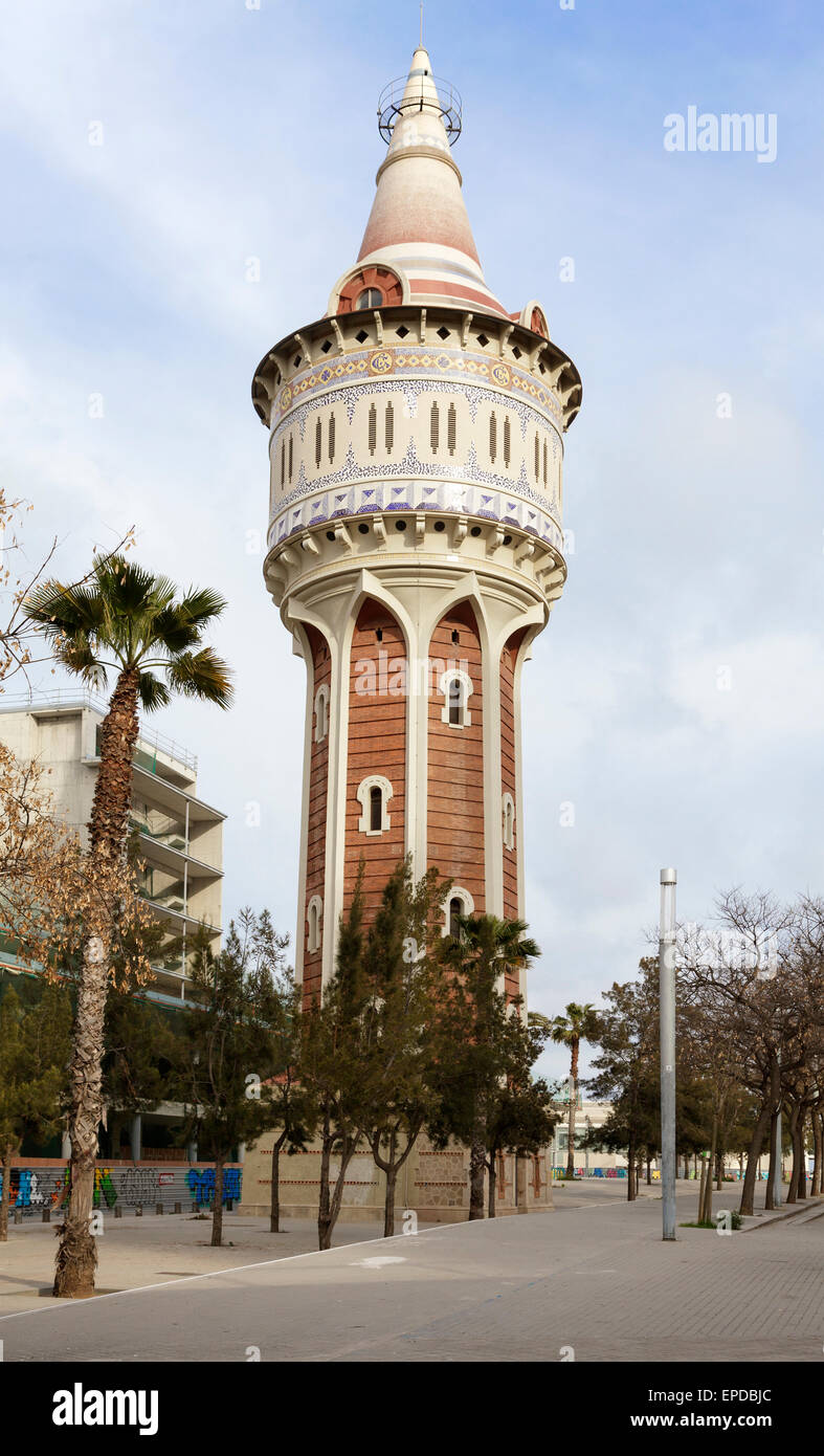 Torre de les Aigües water tower by Josep Domenech i Estapa, Barcelona, Catalonia, Spain Stock Photo
