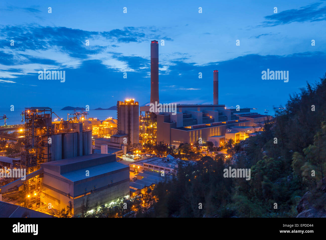 Petrochemical industry during sunset Stock Photo