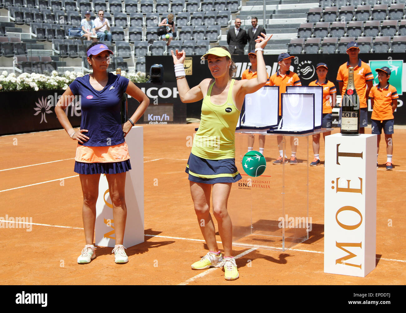 Rome, Italy. 17th May, 2015. Sania Mirza (IND) and Martina Hingis (SUI