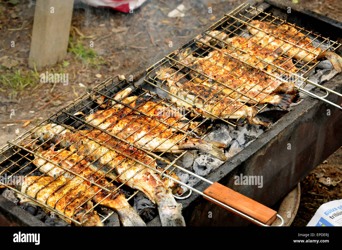 trout on a charcoal grill (fish, grilled, barbecue Stock Photo - Alamy