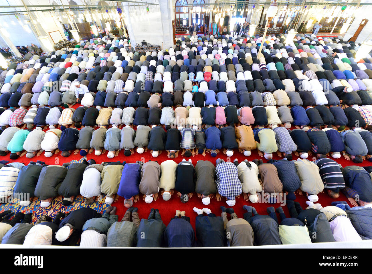 ISTANBUL, TURKEY MAY 17 noon prayer in congregation male Muslims Fatih Mosque on May 17, 2014