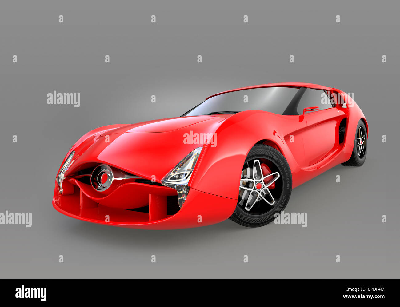 Red sports car isolated on gray background with clipping path. Original design. Stock Photo