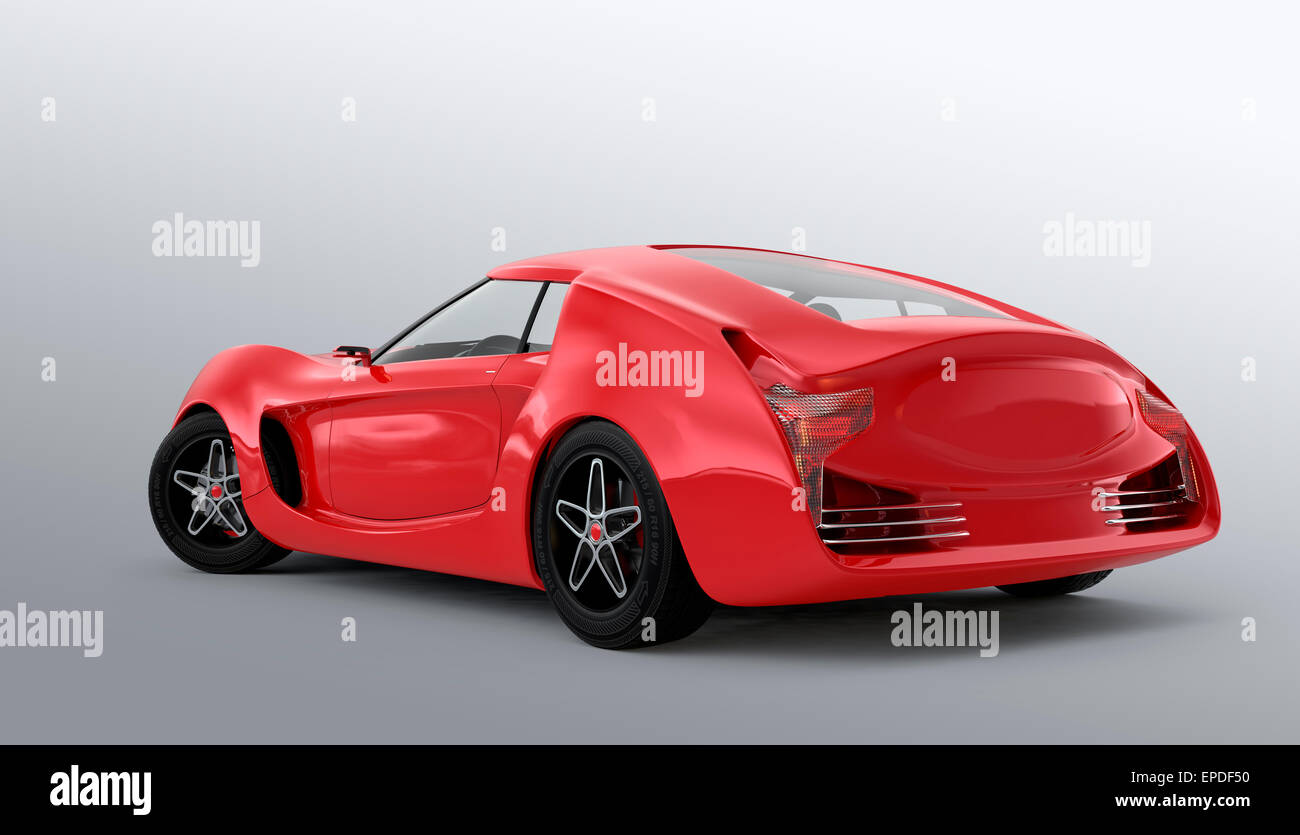 Red sports car isolated on gray background with clipping path. Original design. Stock Photo