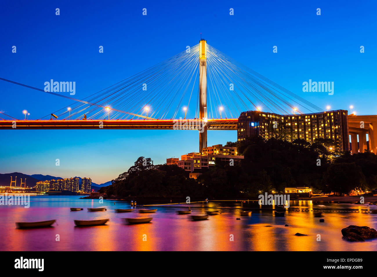 Bridge in Hong Kong at night Stock Photo - Alamy