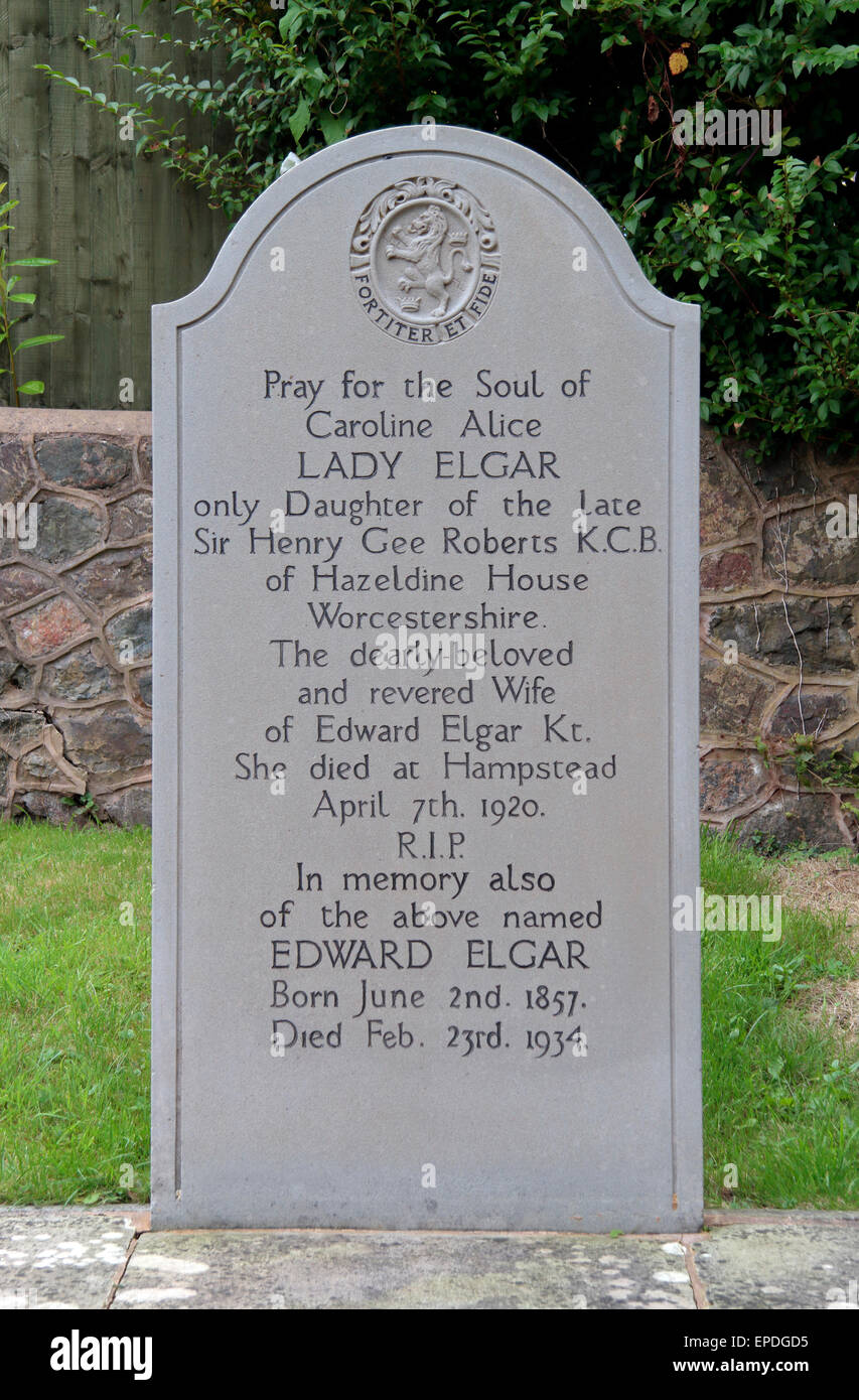 The grave of the composer Sir Edward Elgar in St Wulstan's Catholic Church graveyard, Little Malvern, Worcestershire, UK Stock Photo