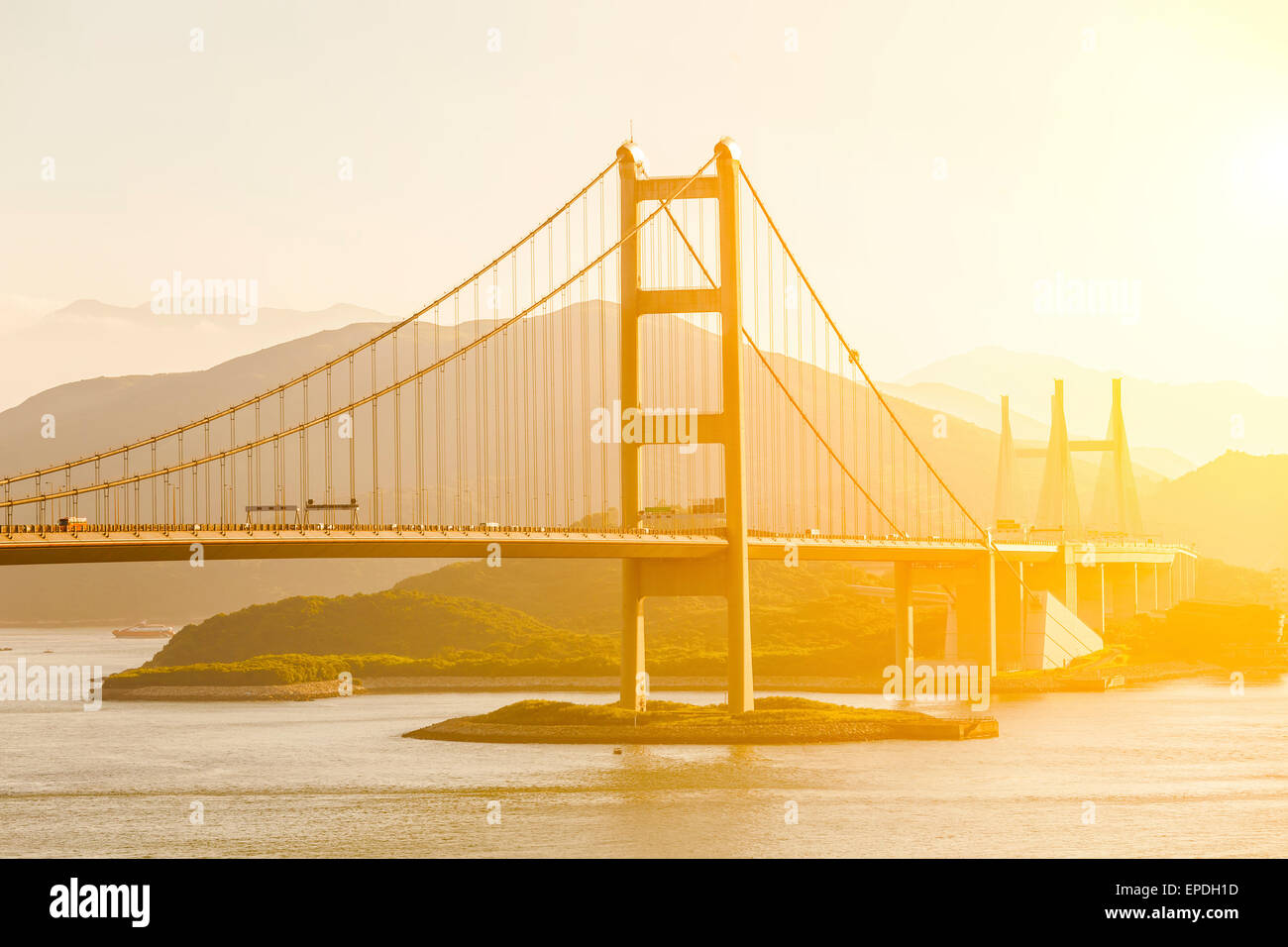 Modern bridge at sunset in Hong Kong Stock Photo - Alamy