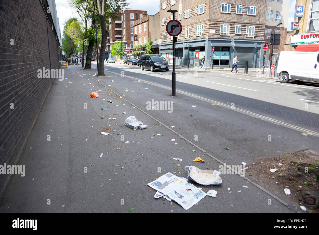 Scattered litter on the pavement - London, England Stock Photo