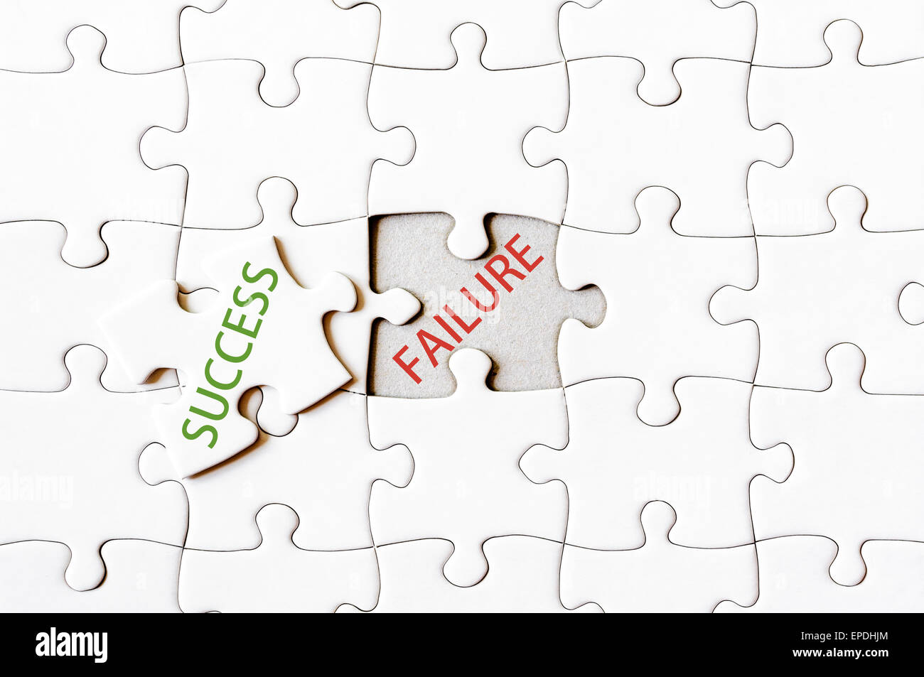Missing jigsaw puzzle piece with word SUCCESS, covering text FAILURE