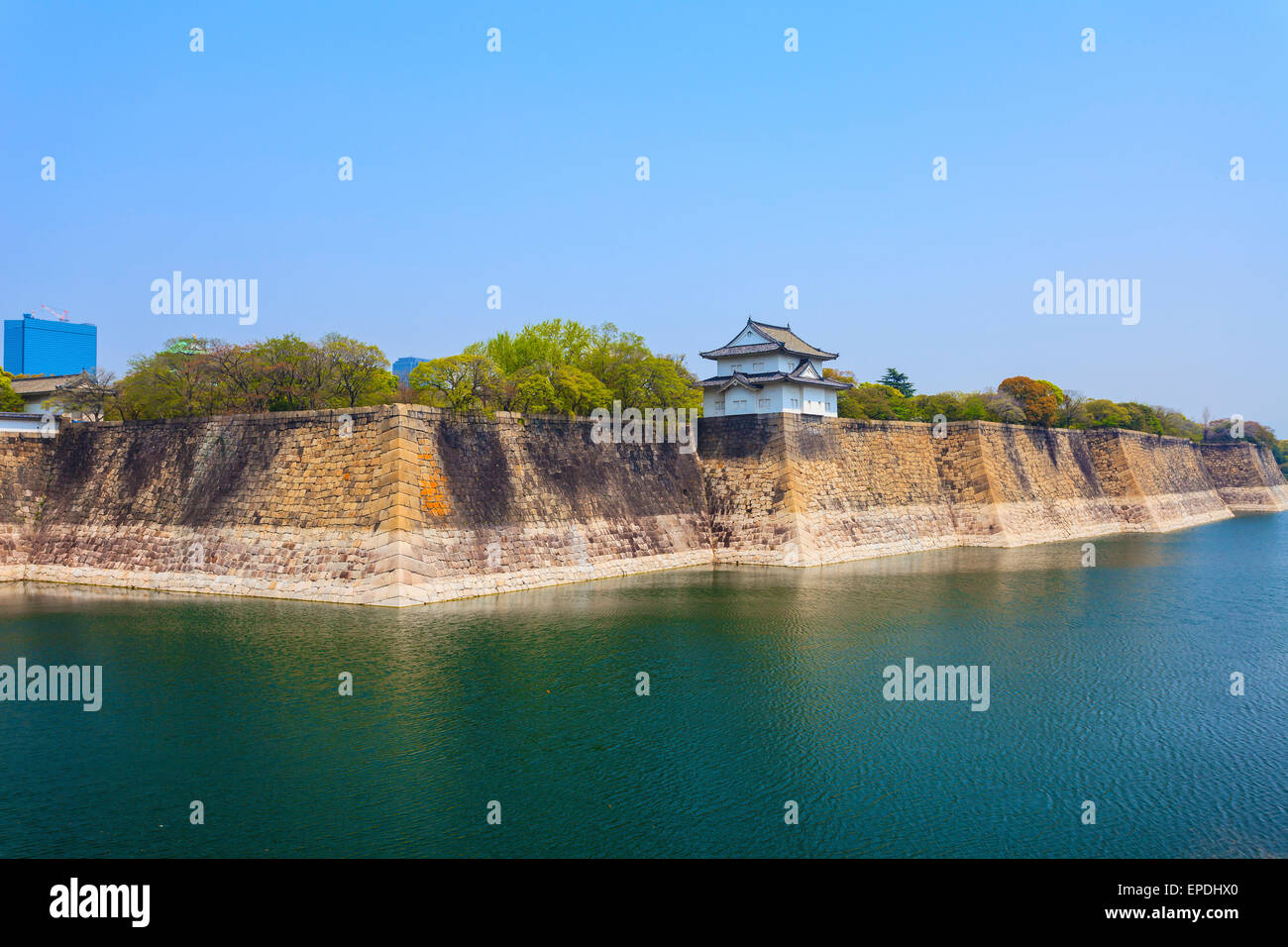 Osaka Castle wall at riverside in Japan Stock Photo