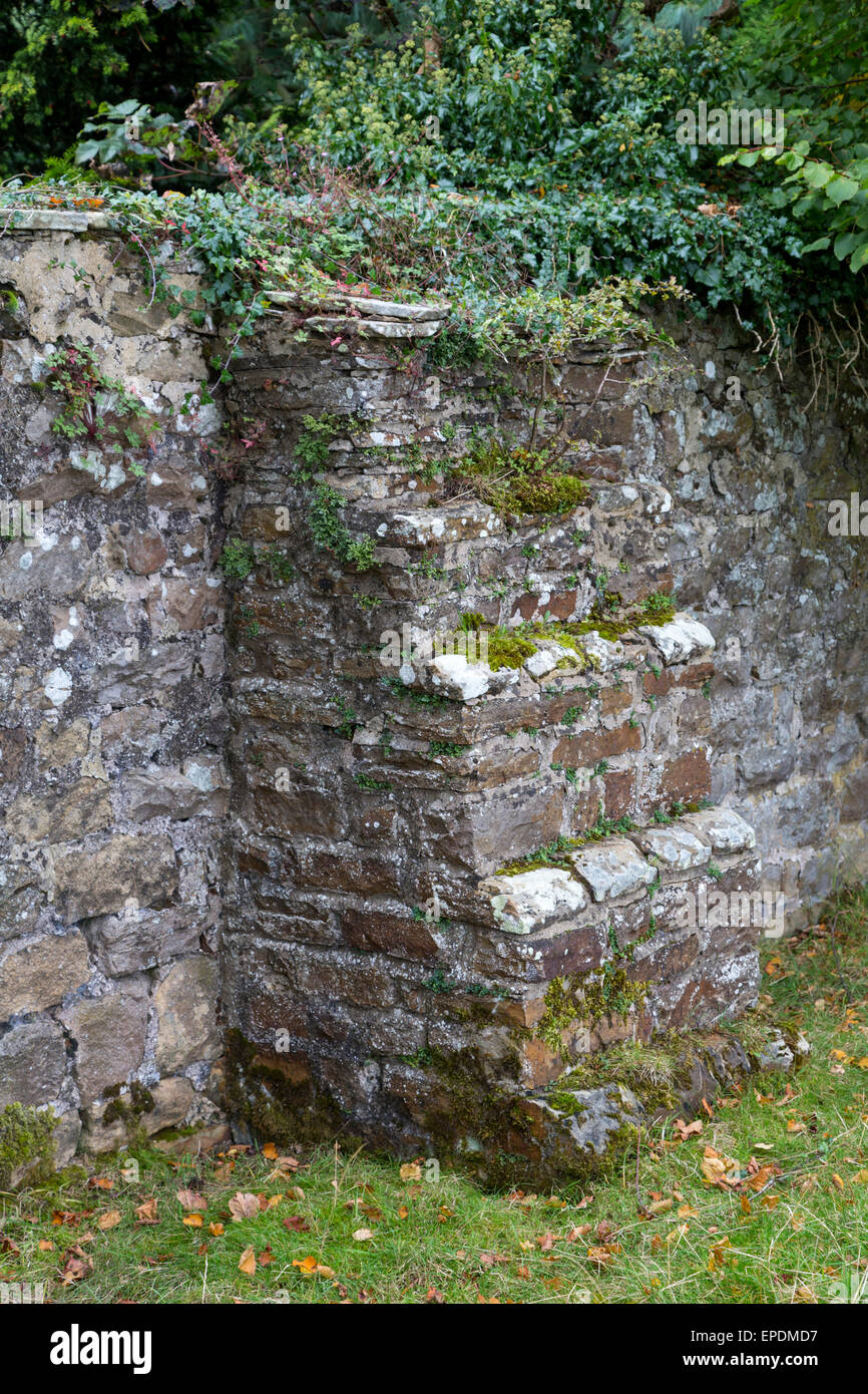 UK, England, Yorkshire.  Buttress  Reinforcing a Stone Wall Surrounding a Yorkshire Country Home. Stock Photo