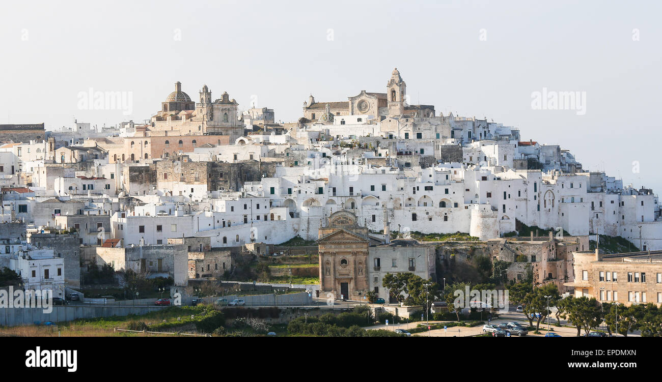 View on the medieval old town of Ostuni in Puglia, South Italy.The center of Ostuni is known as the White Town or La Citta Bianc Stock Photo