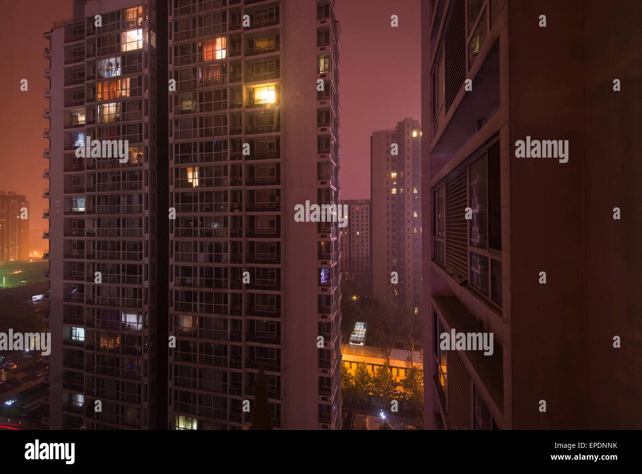 Apartment buildings in Beijing China at night Stock Photo
