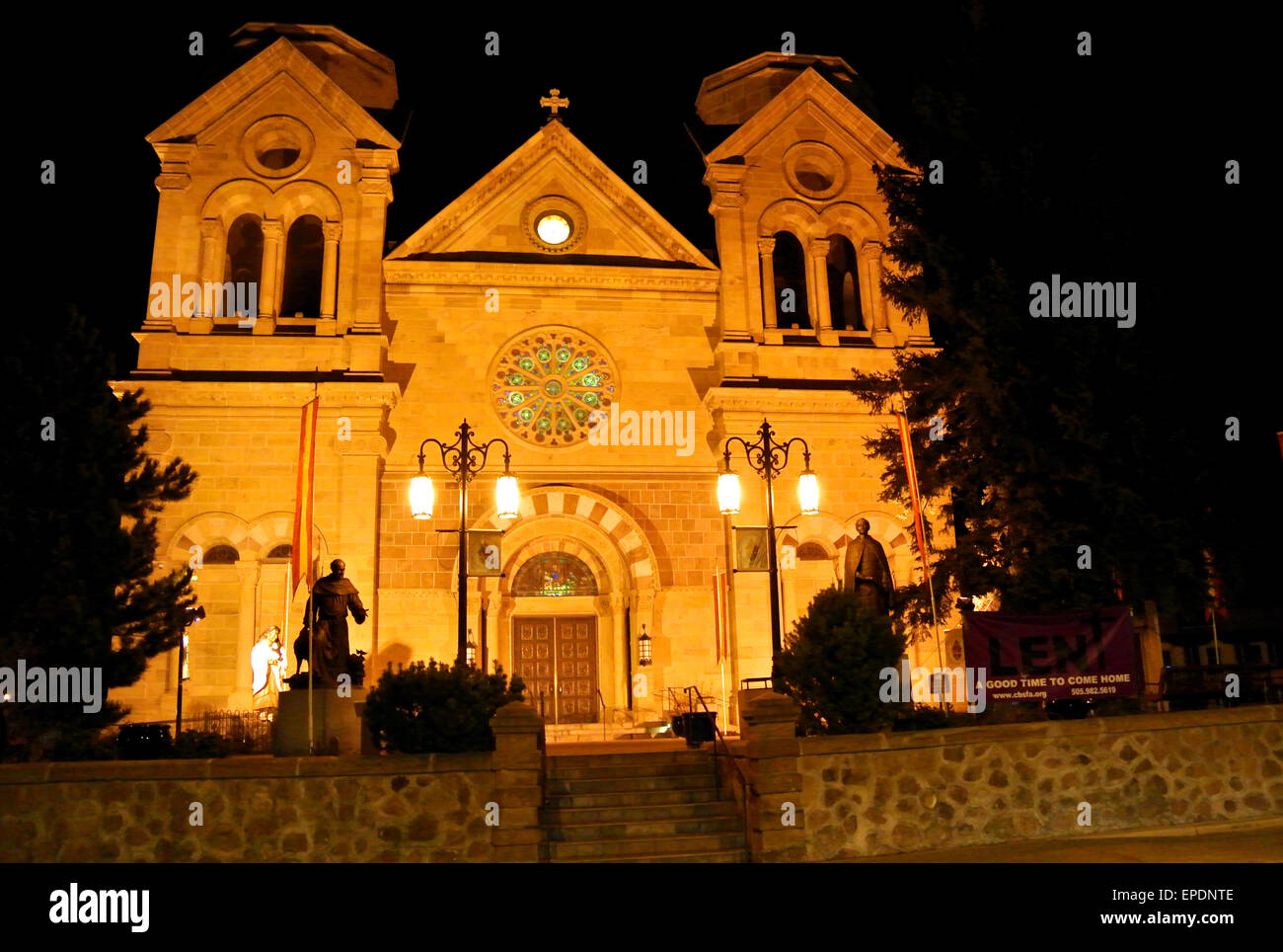view of the cathedral of St. Francis of Basilica of Santa Fe New Mexico Stock Photo