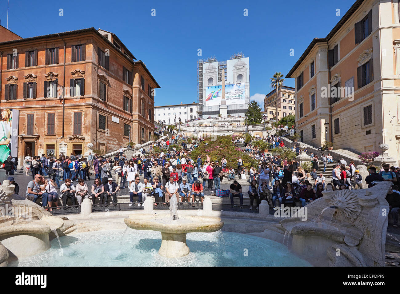 Rome The Spanish steps and the fountain Fontana della Barcaccia Stock Photo