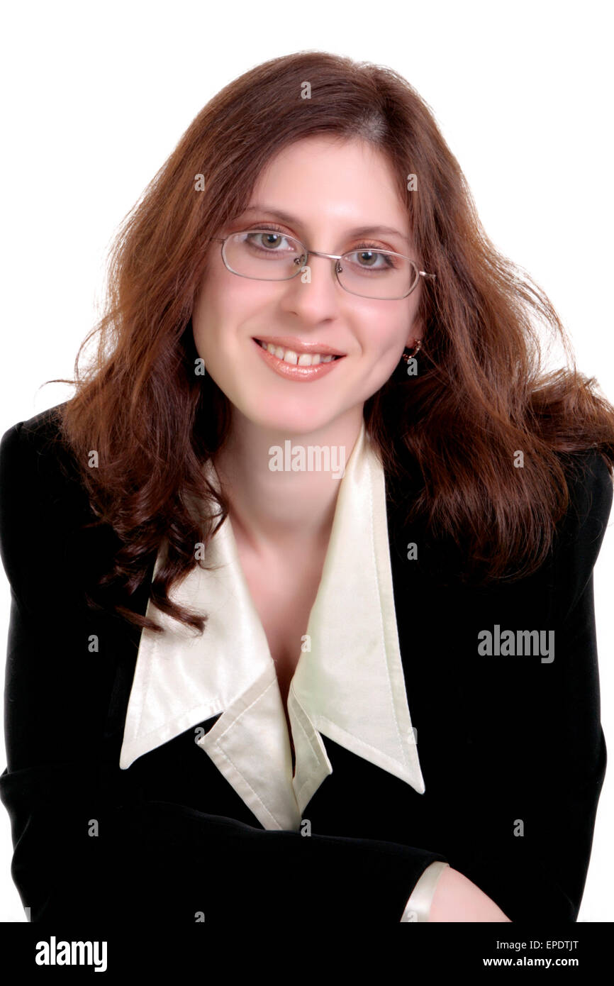 Beautiful young woman posing in business suit. Isolated over white ...