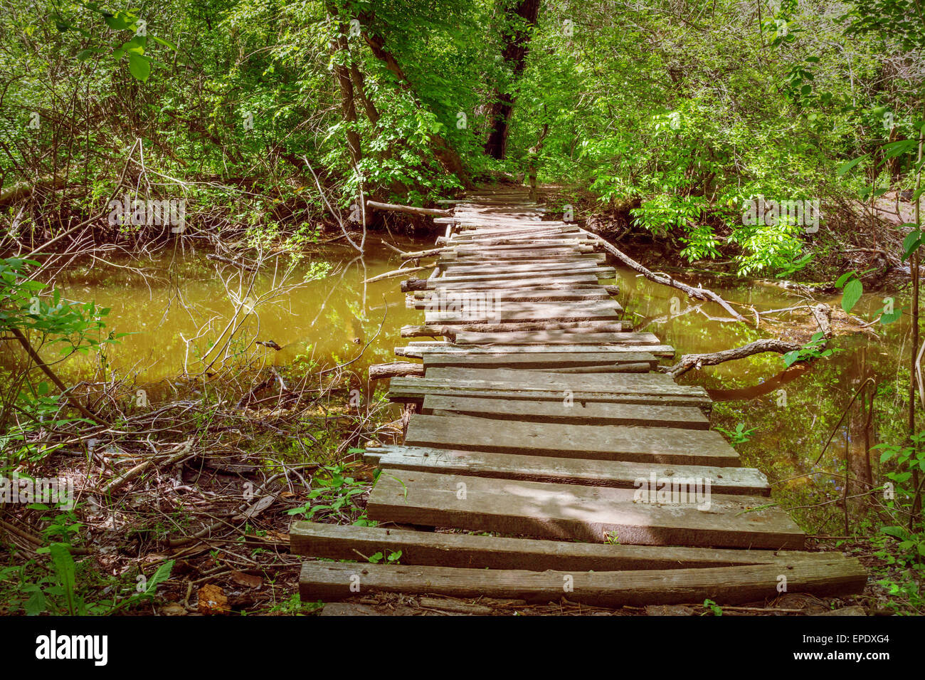 Old wooden bridge over pond hi-res stock photography and images - Alamy