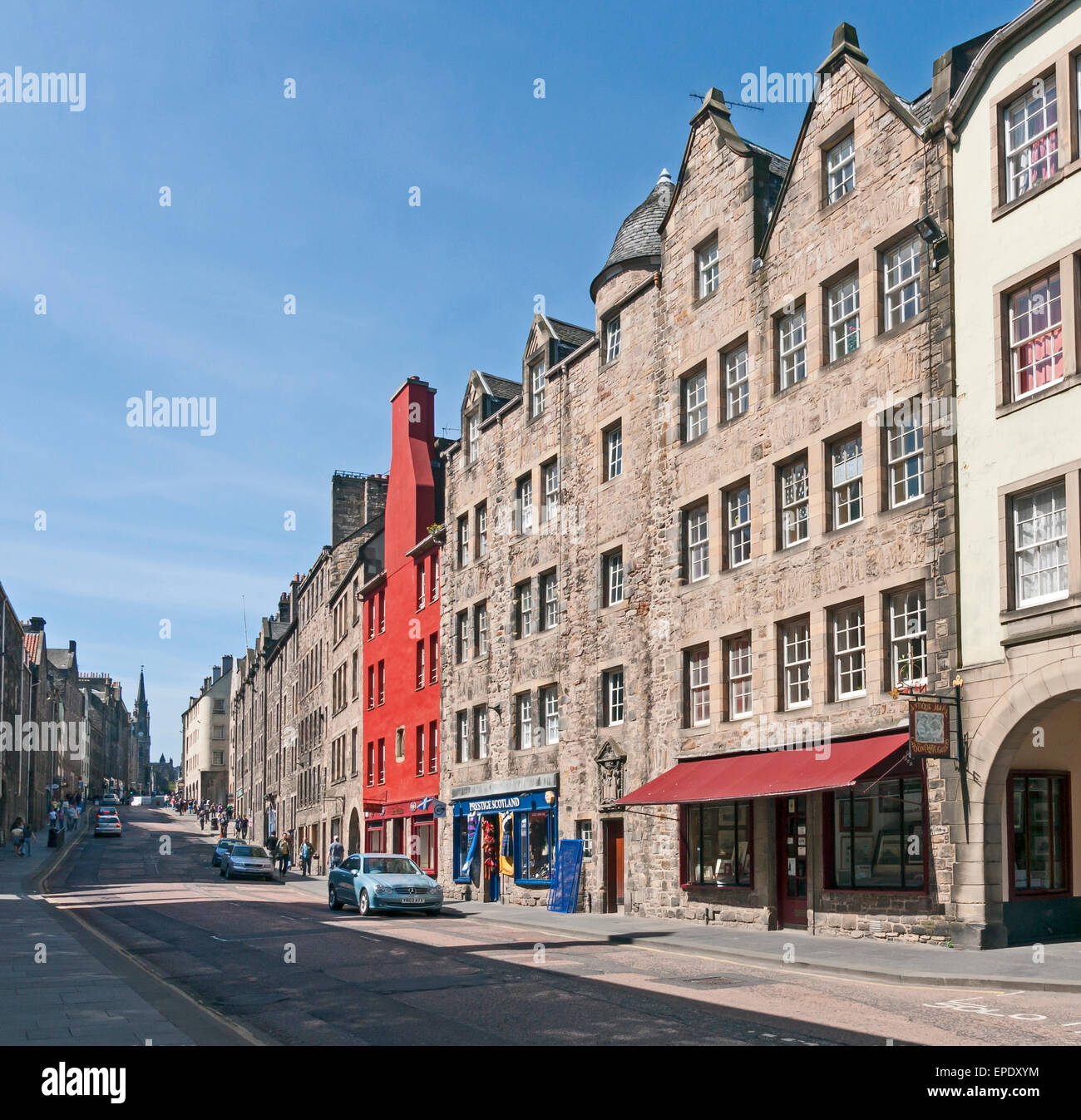 View up Canongate in the Royal Mile looking west towards the centre of Edinburgh in Scotland Stock Photo