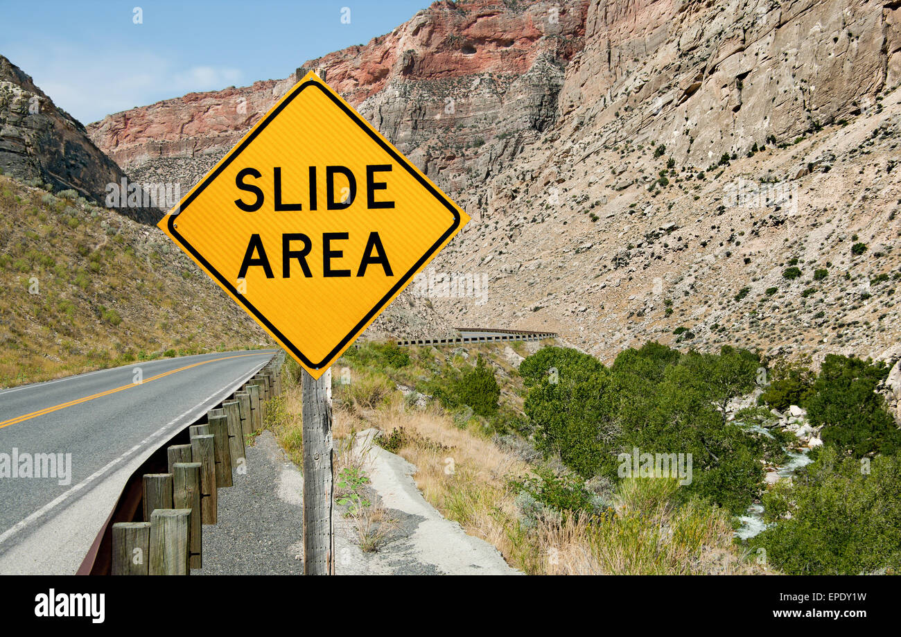 Rock Slide Area Warning Sign Stock Photo