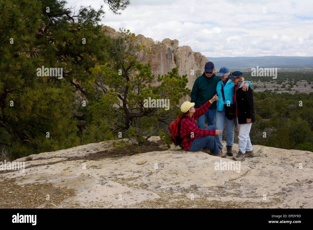 Four Senior Citizens on rest stop El Morro National Monument New Mexico - USA Stock Photo