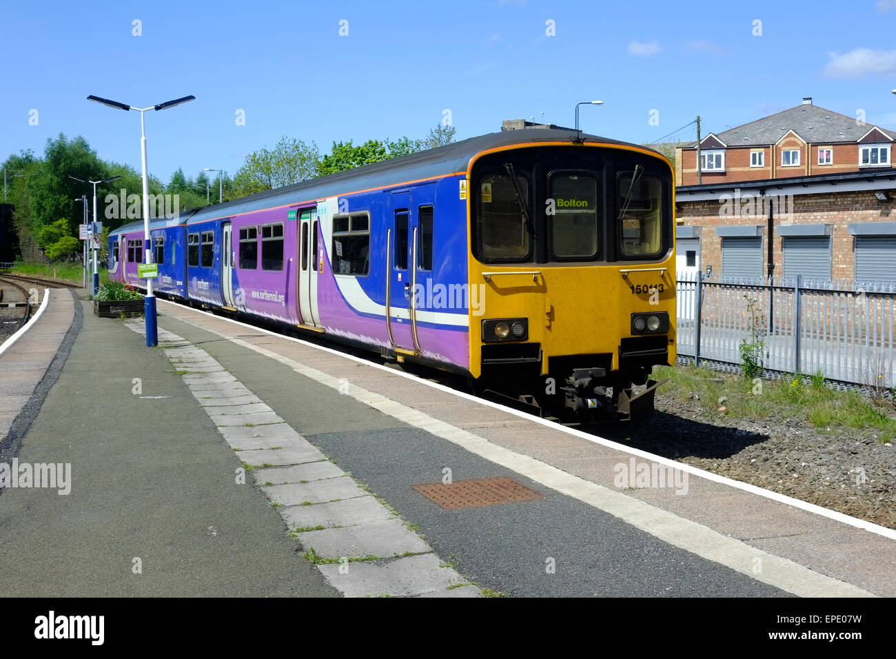 Class 150 DMU arriving at Wigan Wallgate station with the Bolton train. Stock Photo