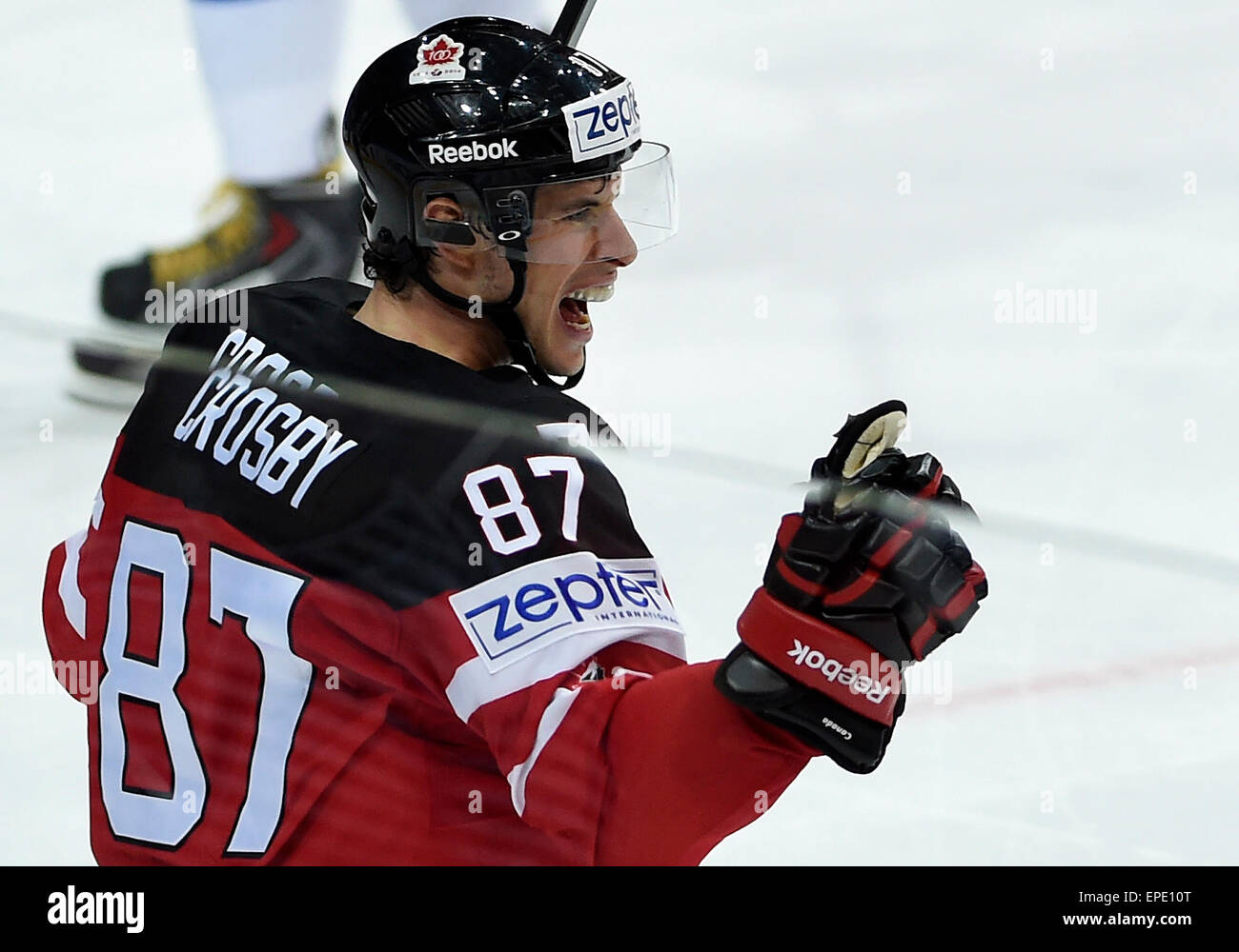 Prague, Czech Republic. 17th May, 2015. Canadian Sidney Crosby celebrates  goal during the Ice Hockey World Championships final duel for gold medal  Canada vs Russia in Prague, Czech Republic, May 17, 2015. ©