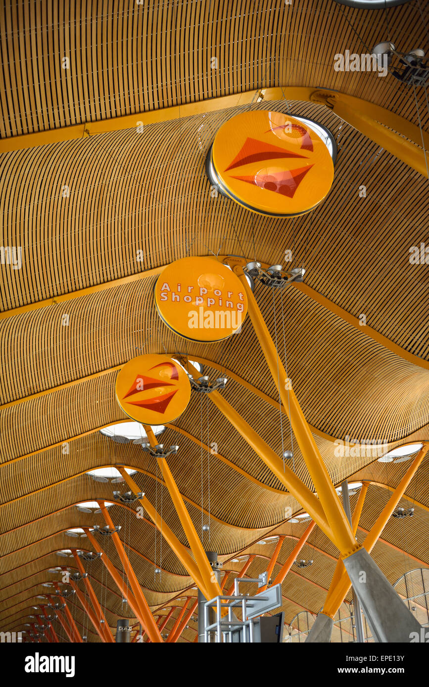 Abstract wave ceiling at Terminal 4 Adolfo Suarez Madrid Barajas Airport Spain Stock Photo