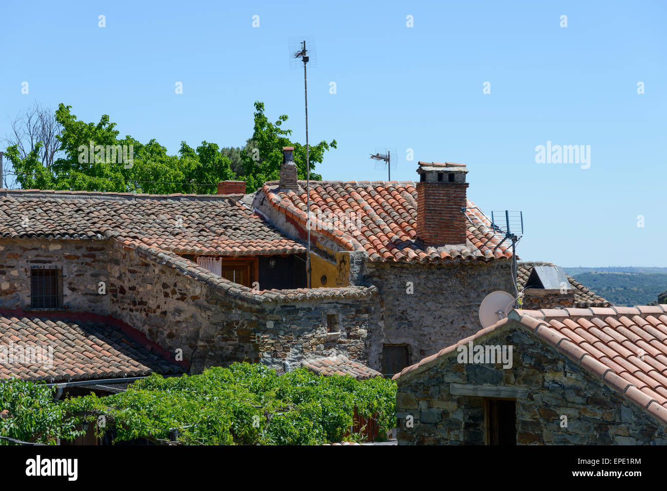 Restaurant in Patones de Arriba (old town in Spain) with slate buildings Stock Photo