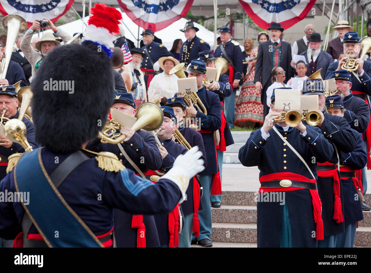 Washington, DC, USA. 17th May, 2015.  Thousands of Civil War reenactors march on Pennsylvania Avenue to celebrate the 150th anniversary of the Grand Review Victory Parade, which marked the end of the American Civil War in 1865. Credit:  B Christopher/Alamy Live News Stock Photo