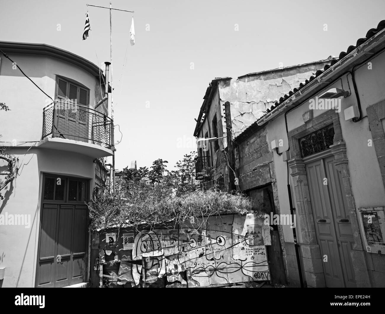 Divided city barbed wire green line Nicosia Cyprus Stock Photo