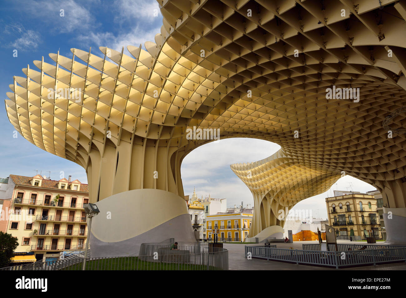 Mushroom canopy modern architecture of Metropol Parasol at Plaza of the Incarnation Seville Spain Stock Photo