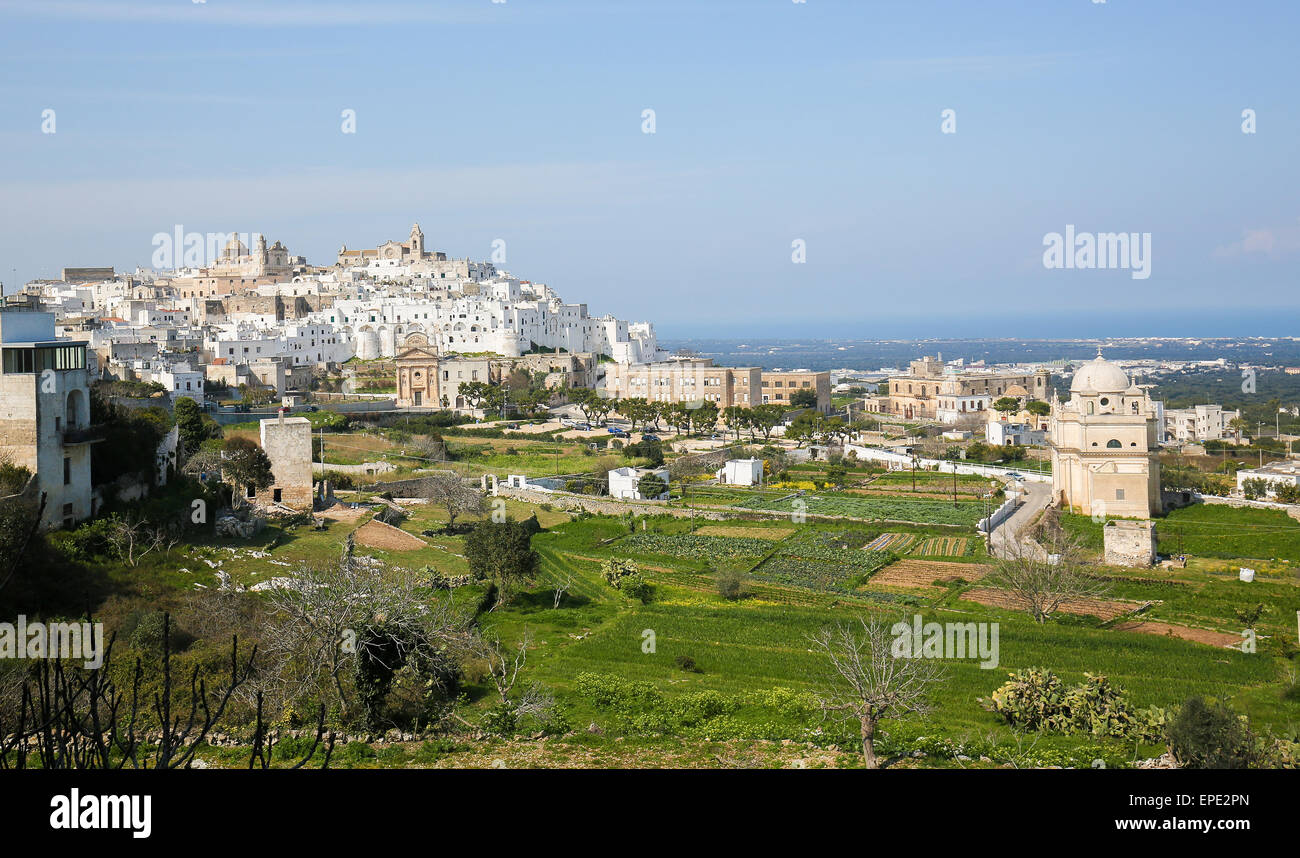 View on the medieval old town of Ostuni in Puglia, South Italy.The center of Ostuni is known as the White Town or La Citta Bianc Stock Photo