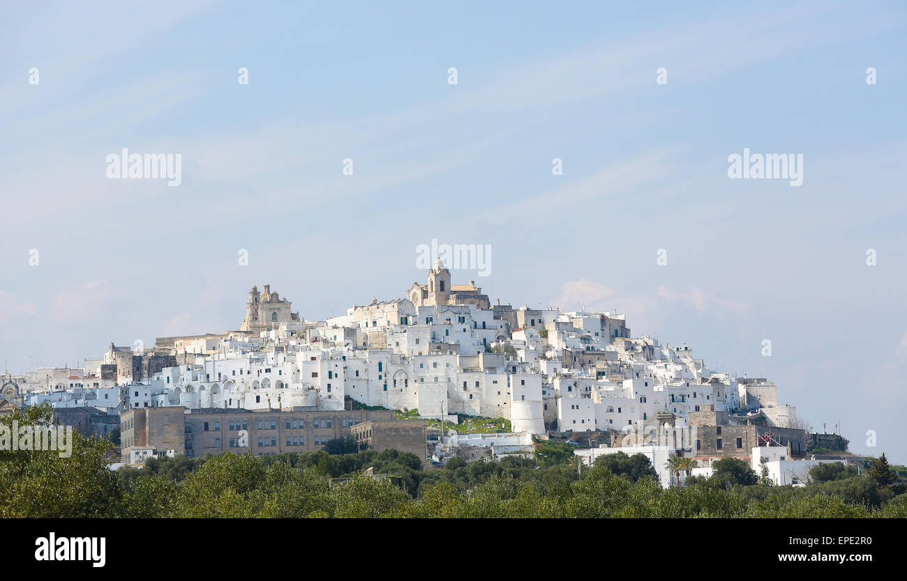 View on the medieval old town of Ostuni in Puglia, South Italy.The center of Ostuni is known as the White Town or La Citta Bianc Stock Photo