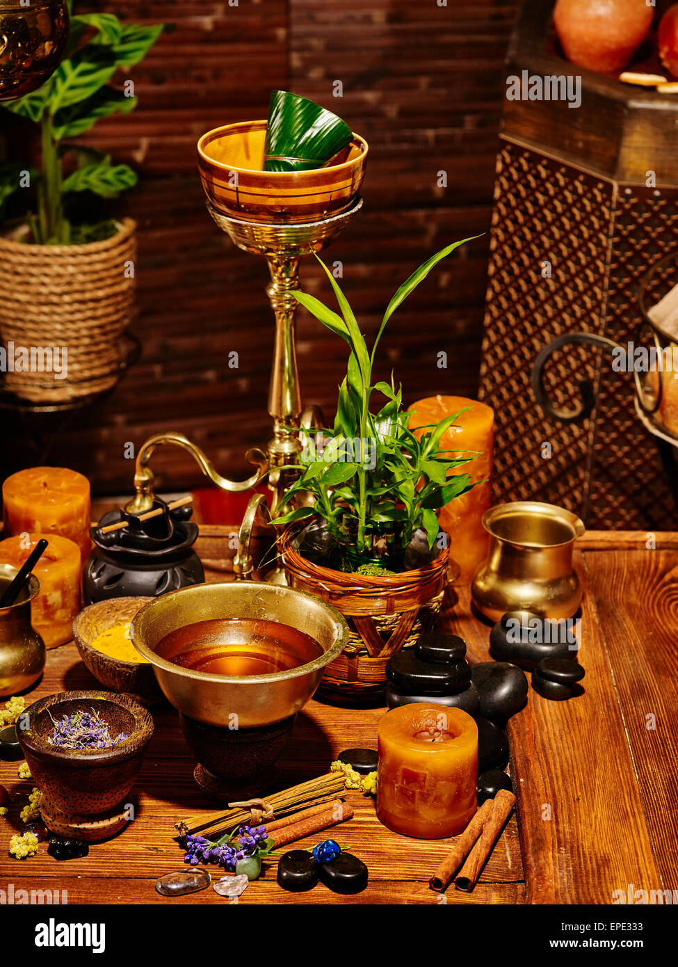 Spa ayurveda india lamp ayurvedic tre hires stock photography and