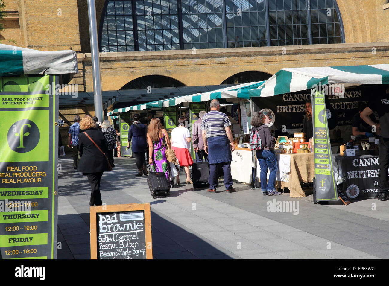 The Real Food Market on Kings Cross Square in front of the train